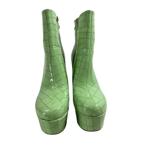 Azalea Wang Green Platform Chunky Booties Croc Embossed Size 8 - Picture 9 of 15